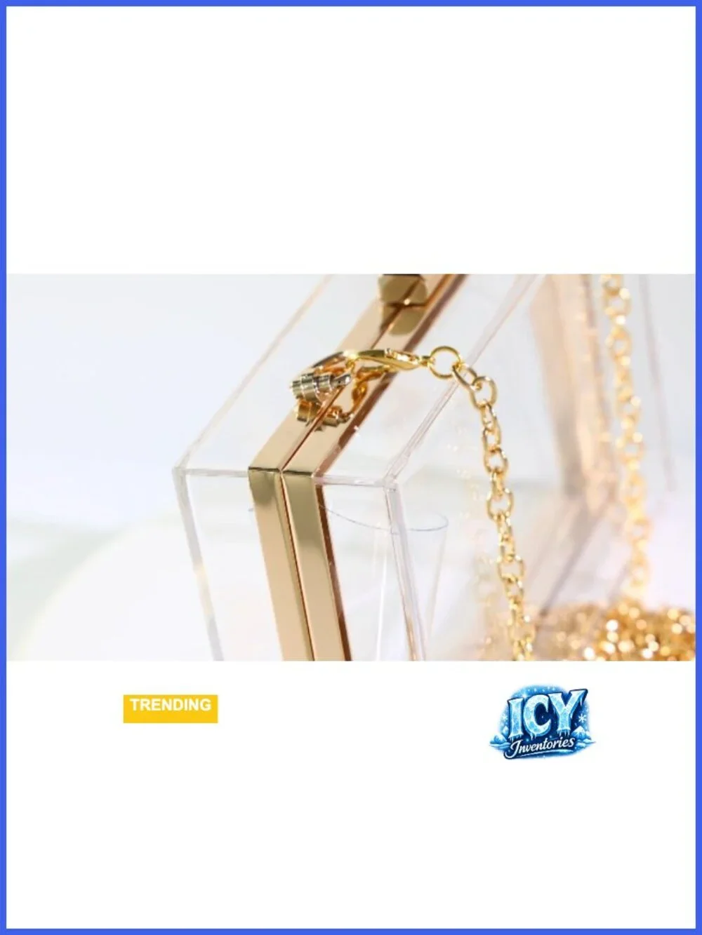 Clear Acrylic Box Clutch Stadium Approved Crossbody with Gold Chain Detachable
